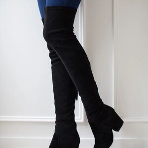 'Ellis' Black Classic Over The Knee Suede Leather Boots